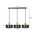 Emibig Emibig Lolland lámpara colgante negra larga con acabado en madera natural 3x E27 - Iluminación ideal para tu sala de estar
