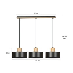 Lolland lámpara colgante negra larga con acabado en madera natural 3x E27