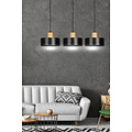 Lolland long black hanging lamp with natural wood finish 3x E27
