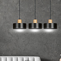 Lolland long black hanging lamp with natural wood finish 3x E27