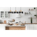 Lolland long black hanging lamp with natural wood finish 3x E27