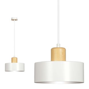 Lolland witte ronde hanglamp met hout natuurkleur E27