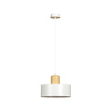 Lolland white round hanging lamp with natural wood color E27