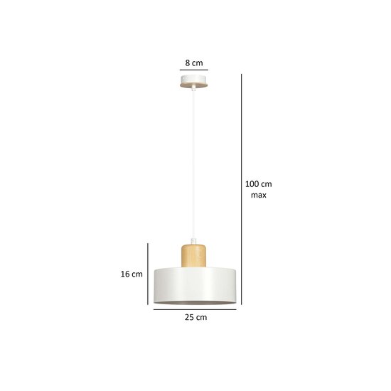 Lolland white round hanging lamp with natural wood color E27