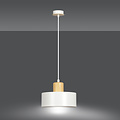 Lolland white round hanging lamp with natural wood color E27