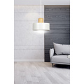Lolland white round hanging lamp with natural wood color E27