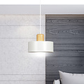 Lolland white round hanging lamp with natural wood color E27