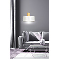 Lolland white round hanging lamp with natural wood color E27