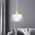 Lolland white round hanging lamp with natural wood color E27
