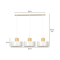 Emibig Lolland lampe suspendue blanche longue en bois naturel 3x E27