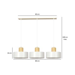 Emibig Lolland lampe suspendue blanche longue en bois naturel 3x E27