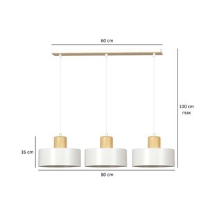 Lolland long white hanging lamp with natural wood 3x E27