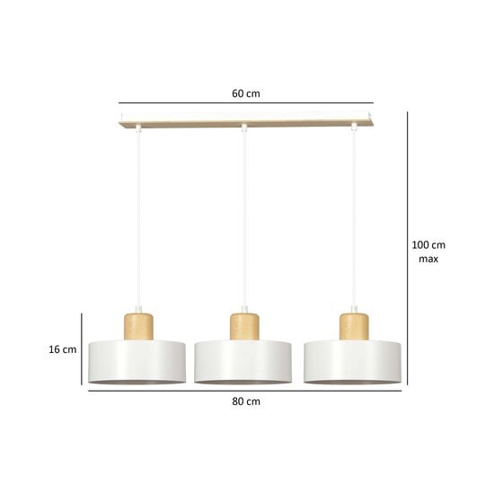 Emibig Emibig Lolland lampe suspendue blanche longue en bois naturel 3x E27 - Idéale pour les intérieurs modernes