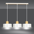 Lolland lange witte hanglamp met hout natuur 3x E27