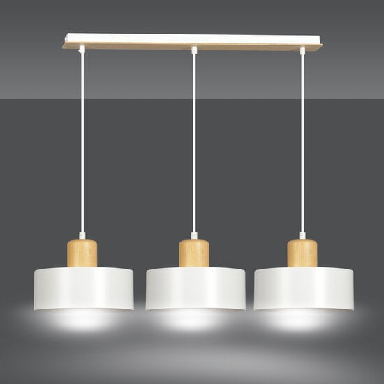 Emibig Emibig Lolland lampe suspendue blanche longue en bois naturel 3x E27 - Idéale pour les intérieurs modernes