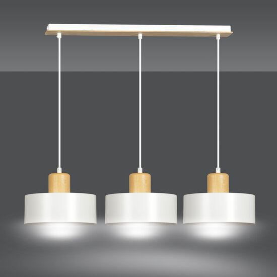 Lolland long white hanging lamp with natural wood 3x E27