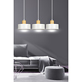 Lolland long white hanging lamp with natural wood 3x E27