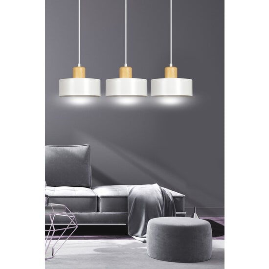Emibig Emibig Lolland lampe suspendue blanche longue en bois naturel 3x E27 - Idéale pour les intérieurs modernes
