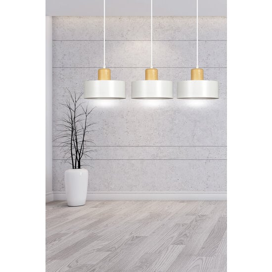 Emibig Emibig Lolland lampe suspendue blanche longue en bois naturel 3x E27 - Idéale pour les intérieurs modernes