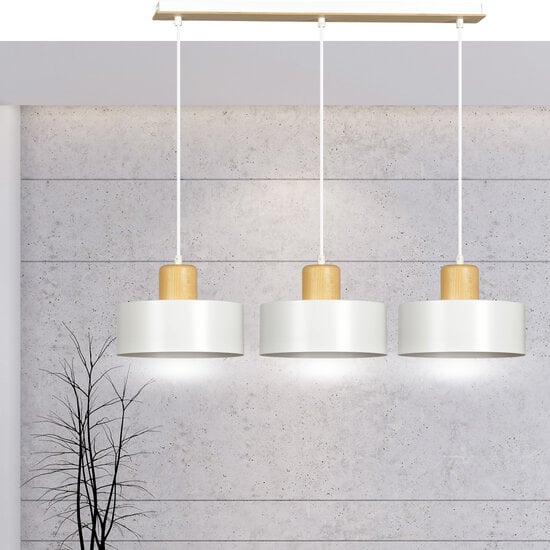 Emibig Emibig Lolland lampe suspendue blanche longue en bois naturel 3x E27 - Idéale pour les intérieurs modernes