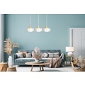 Lolland long white hanging lamp with natural wood 3x E27