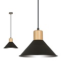 Lampe à suspension conique Vejen noire avec bois E27