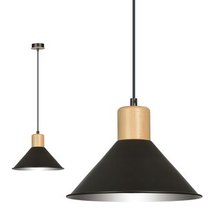 Lampe à suspension conique Vejen noire avec bois E27