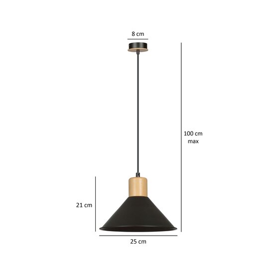 Emibig Emibig Lampe suspendue conique noire avec bois E27 - Éclairage d'ambiance parfait pour chaque espace