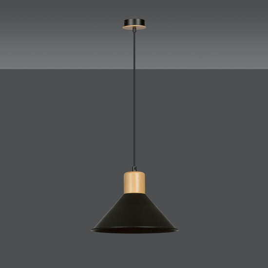 Emibig Emibig Lampe suspendue conique noire avec bois E27 - Éclairage d'ambiance parfait pour chaque espace