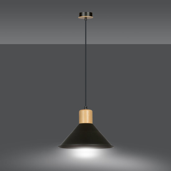 Emibig Emibig Lámpara colgante cónica negra con madera E27 - Iluminación ambiental perfecta para cualquier espacio