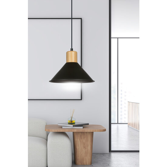 Vejen konische hanglamp zwart met hout E27