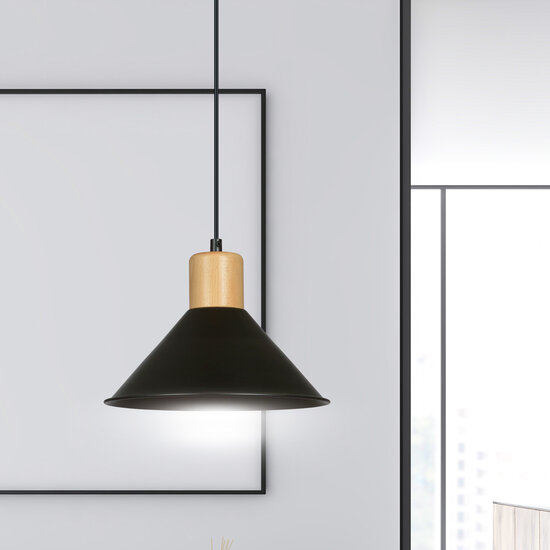 Emibig Emibig Lampe suspendue conique noire avec bois E27 - Éclairage d'ambiance parfait pour chaque espace