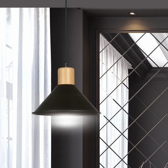 Emibig Emibig Vejen conical hanging lamp black with wood E27 - Perfect ambient lighting for any space