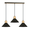 Emibig Emibig Vejen lange Hängelampe schwarz mit Holz 3x E27 konischen Schirmen - Ideal für stilvolle und funktionale Beleuchtung