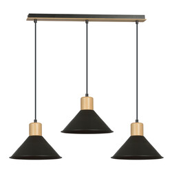 Emibig Vejen lange hanglamp zwart met hout 3x E27 konische kappen