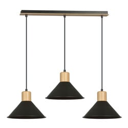 Emibig Vejen long hanging lamp black with wood 3x E27 conical shades