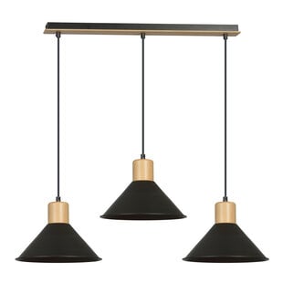 Vejen lampe suspendue longue noire avec bois 3x E27 abat-jours coniques