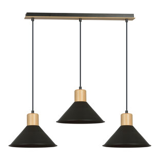 Vejen long hanging lamp black with wood 3x E27 conical shades