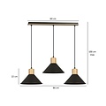 Vejen lange hanglamp zwart met hout 3x E27 konische kappen
