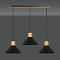 Vejen lange hanglamp zwart met hout 3x E27 konische kappen
