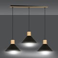Emibig Emibig Vejen long hanging lamp black with wood 3x E27 conical shades - Ideal for stylish and functional lighting