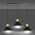 Vejen long hanging lamp black with wood 3x E27 conical shades