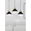 Emibig Emibig Vejen lange hanglamp zwart met hout 3x E27 konische kappen - Perfect voor sfeervolle verlichting in elke ruimte