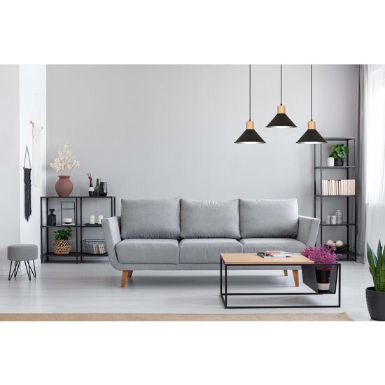 Vejen lange Hängelampe schwarz mit Holz 3x E27 konischen Schirmen