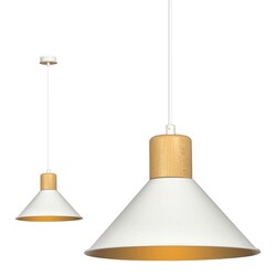 Lampe à suspension scandinave conique Vejen blanche avec bois E27