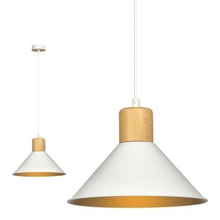 Lampe à suspension scandinave conique Vejen blanche avec bois E27