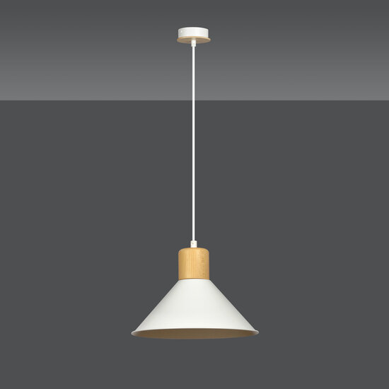 Vejen white with wood conical Scandinavian hanging lamp E27