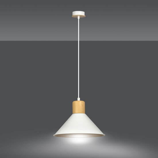 Vejen white with wood conical Scandinavian hanging lamp E27