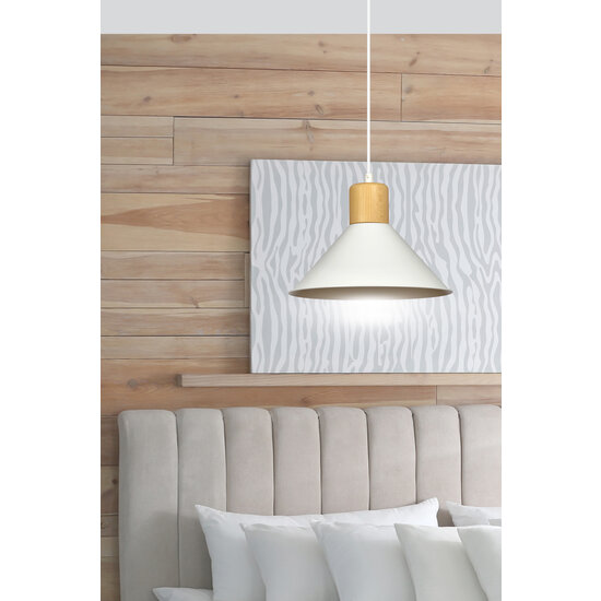 Vejen white with wood conical Scandinavian hanging lamp E27