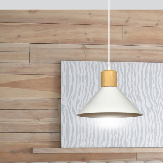 Emibig Emibig Vejen blanche avec bois lampe suspendue conique scandinave E27 - Idéale pour une touche moderne dans votre décoration intérieure